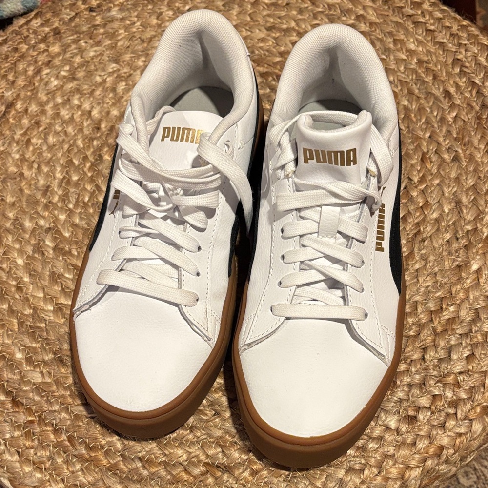 PUMA White Leather Sneakers with Chunky Gum Sole